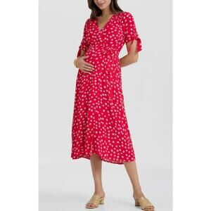 Seraphine Floral Maternity Midi Wrap Bow Tie Sleeves Dress 4